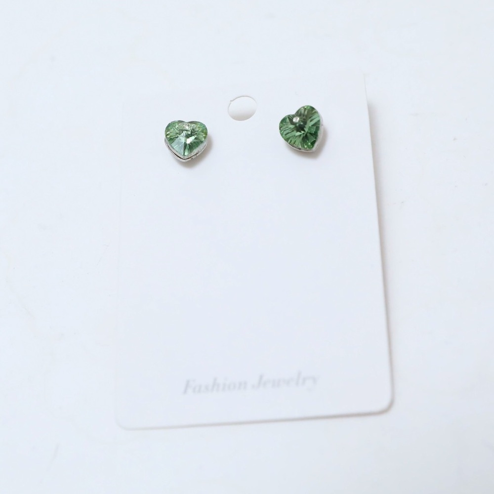 Set of green heart shaped earrings small dainty crystal romantic jewelry love